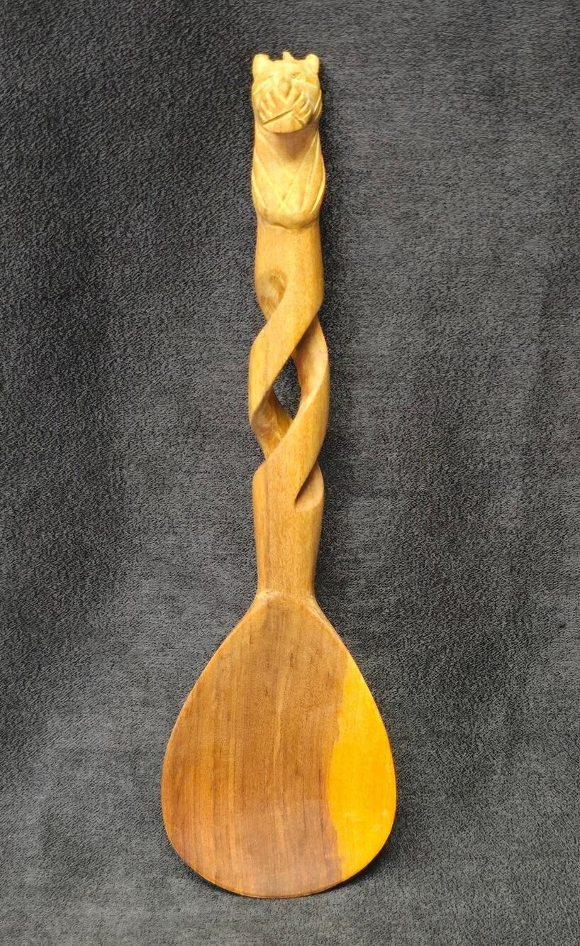Vintage African Hand Carved Cheeta Large Wooden Spoon